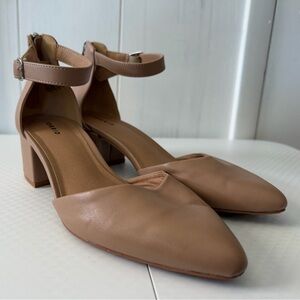 Torrid Tan Pointed Toe Ankle-Strap Block Heels